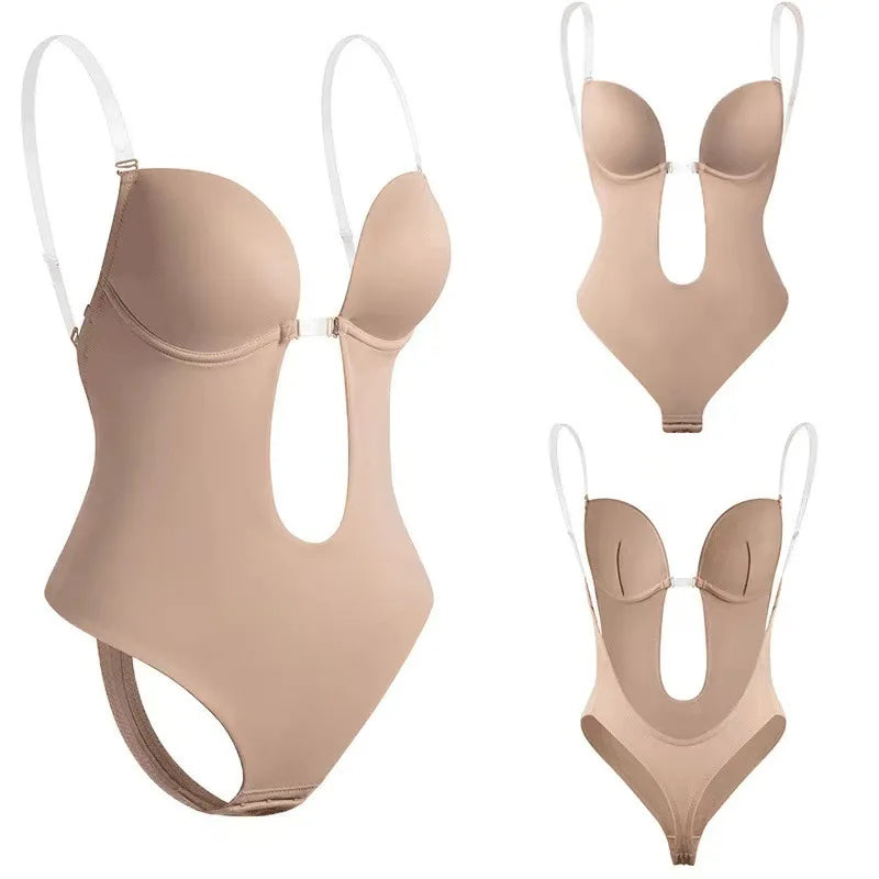 Backless U-Plunge Invisible Shaper Bodysuit – Push-Up, Waist Slimming & Seamless Fit