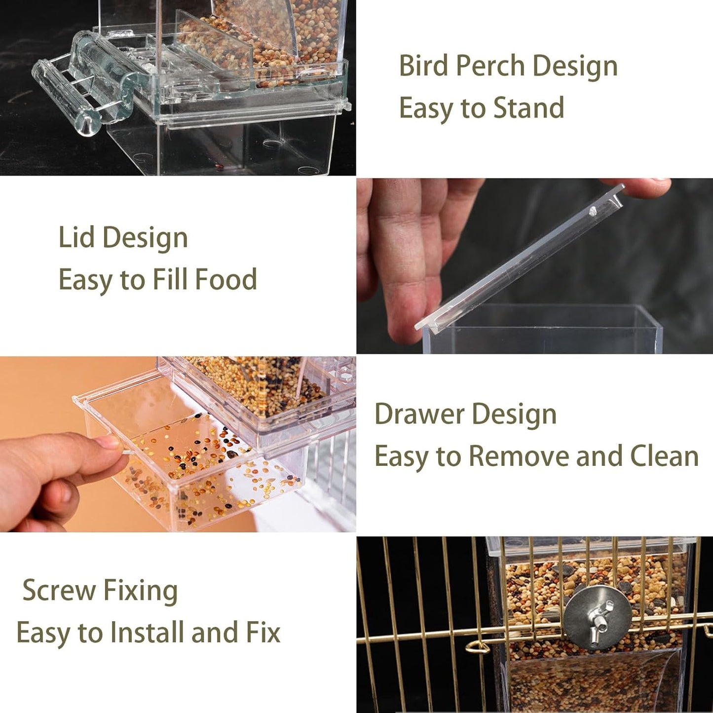 Automatic Bird Feeder & Water Dispenser Set – Clear Acrylic Cage Feeder