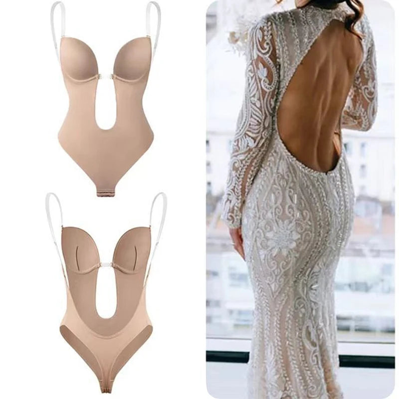 Backless U-Plunge Invisible Shaper Bodysuit – Push-Up, Waist Slimming & Seamless Fit