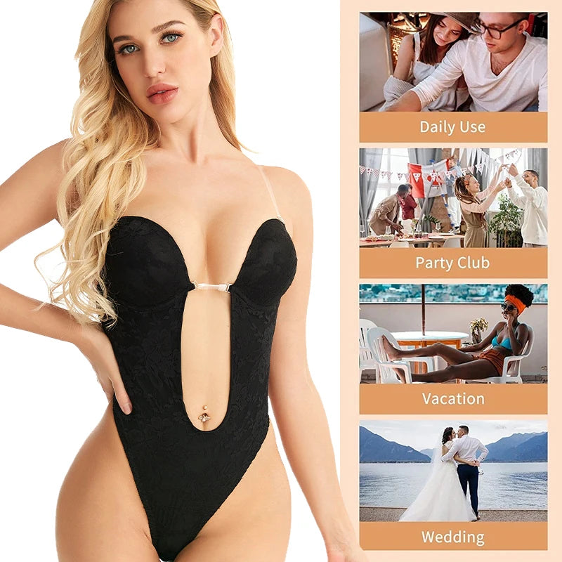 Backless U-Plunge Invisible Shaper Bodysuit – Push-Up, Waist Slimming & Seamless Fit