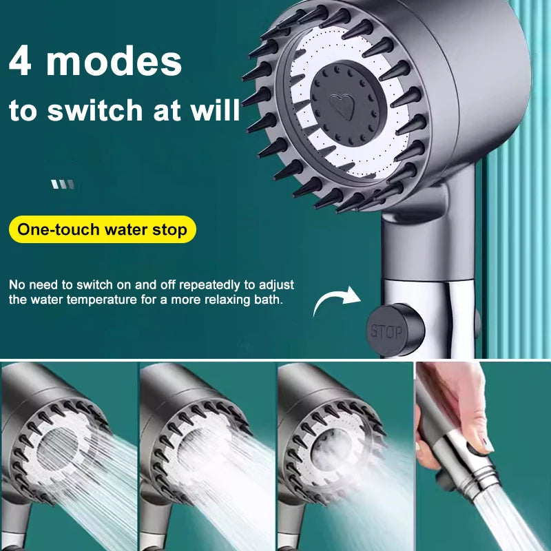 4-Mode High-Pressure Filtered Showerhead | Water-Saving & Massage