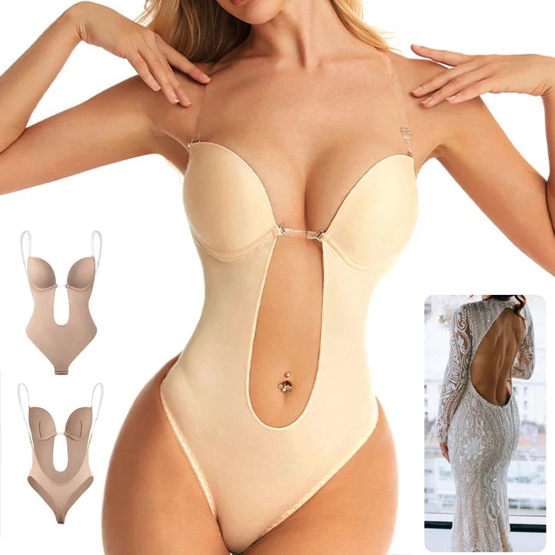 Backless U-Plunge Invisible Shaper Bodysuit – Push-Up, Waist Slimming & Seamless Fit