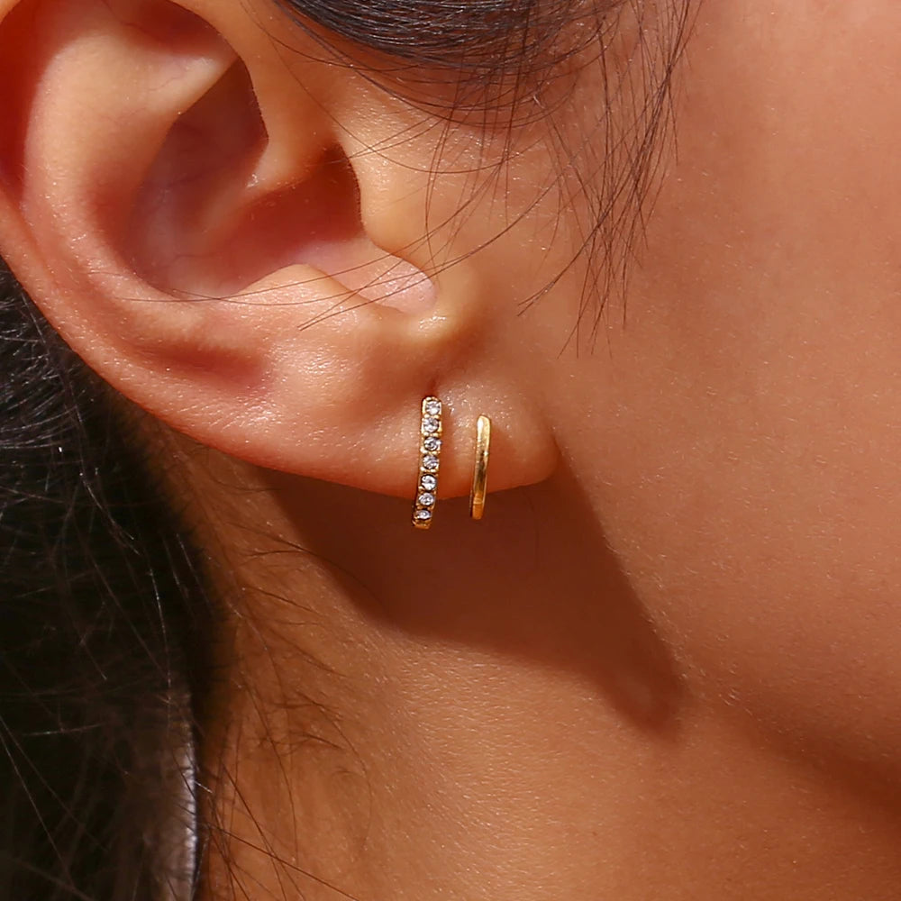 Elegant Gold-Plated Crystal Earrings – Double Layer Hollow Studs