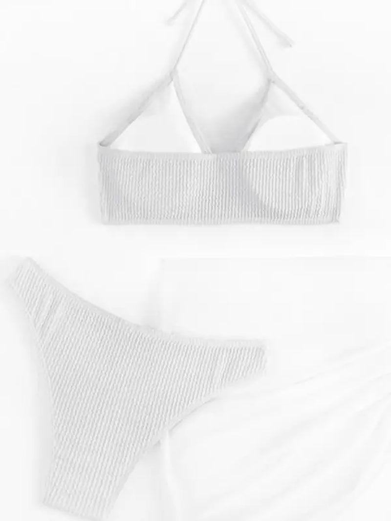 3-Piece Halter Bikini Set with Drawstring Skirt β Trendy Swimsuit