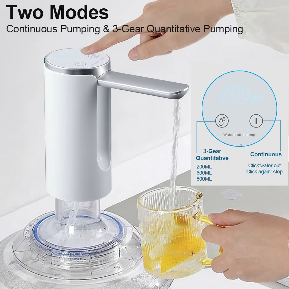 Rechargeable Smart Water Pump โ LCD Display & 3-Mode Auto Dispenser