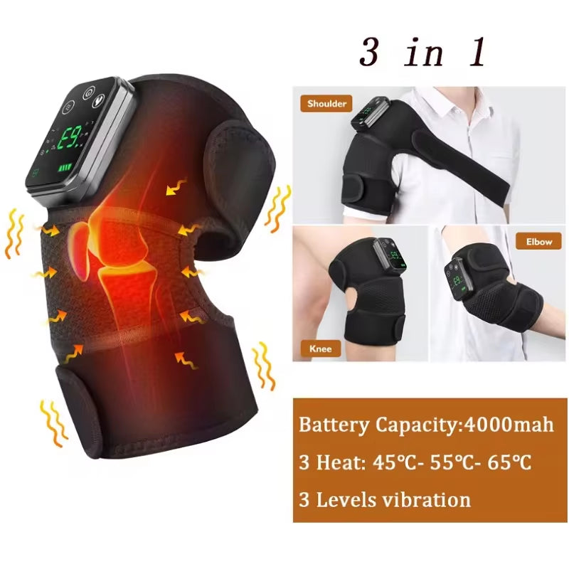 Rechargeable Heating & Vibration Massager | 3-in-1 Shoulder, Knee, & Elbow Pain Relief Belt with Hot Compress!