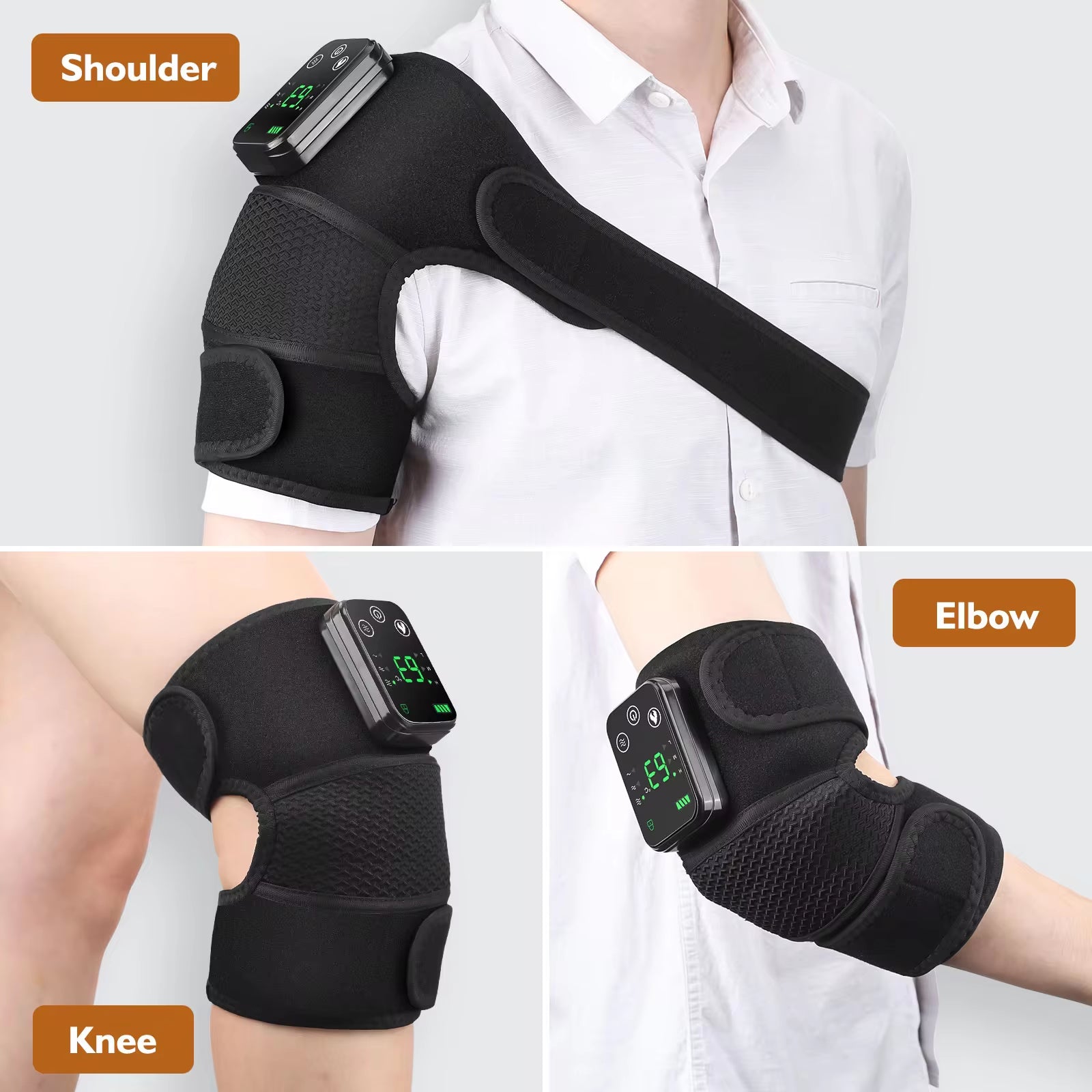 Rechargeable Heating & Vibration Massager | 3-in-1 Shoulder, Knee, & Elbow Pain Relief Belt with Hot Compress!