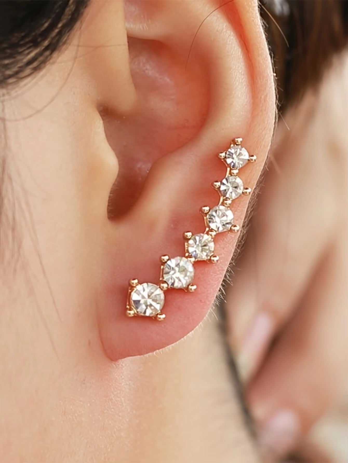 Gold Rhinestone Ear Clip Earrings