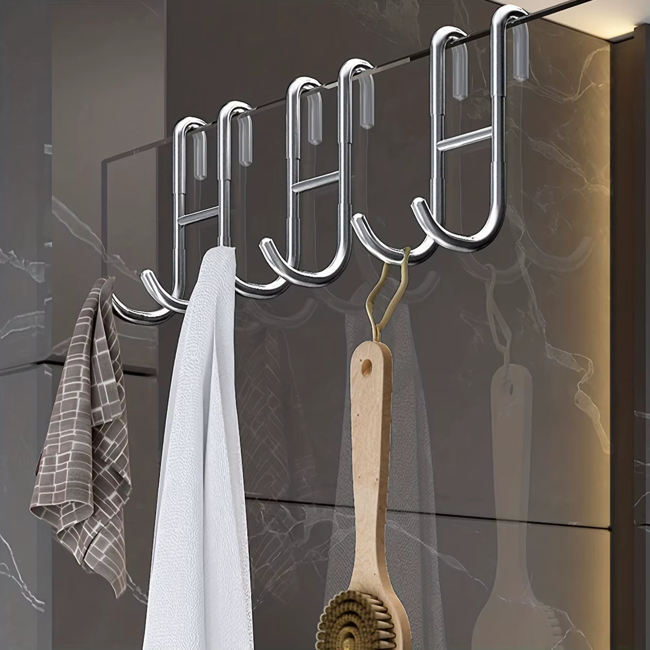 Stainless Steel Over-the-Door Shower Hooks – No-Drill Towel & Utility Hangers
