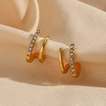 Elegant Gold-Plated Crystal Earrings – Double Layer Hollow Studs