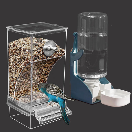 Automatic Bird Feeder & Water Dispenser Set – Clear Acrylic Cage Feeder