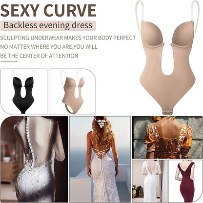 Backless U-Plunge Invisible Shaper Bodysuit – Push-Up, Waist Slimming & Seamless Fit