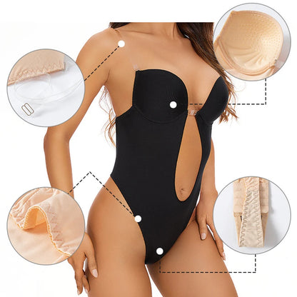 Backless U-Plunge Invisible Shaper Bodysuit – Push-Up, Waist Slimming & Seamless Fit