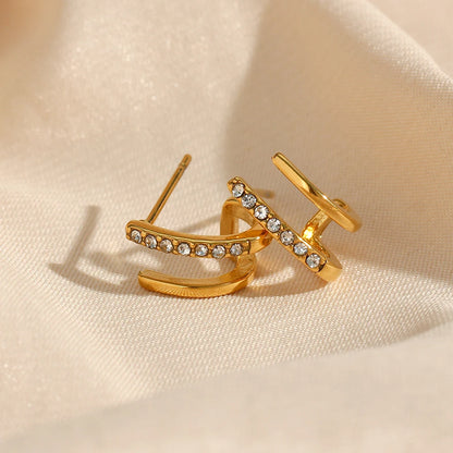 Elegant Gold-Plated Crystal Earrings – Double Layer Hollow Studs